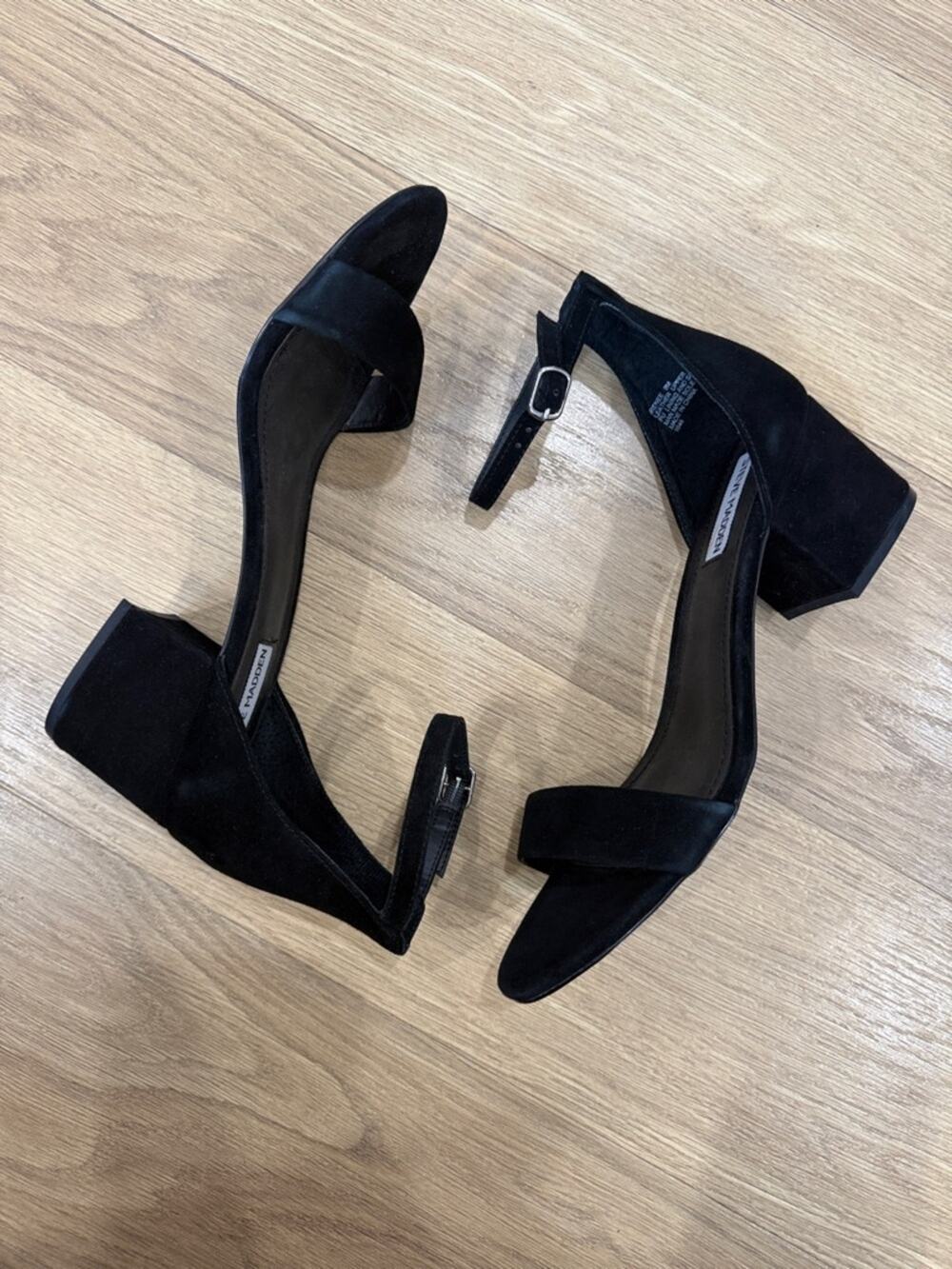 Steve Madden Renee Black Suede Block Heel Sandals - Classic Open Toe Size 9